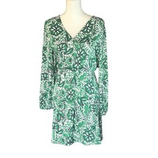 LOFT Outlet V-Neck Floral Dress Size XL Green NWT New 3/4 Sleeves Satin