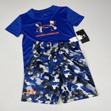 Under Armour Boys Size 5 Short Sleeve T-Shirt Shorts Blue, 2pc