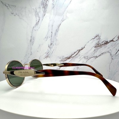 PRADA Sunglasses Gold Metal Brown Tortoise Oval Symbole Logo  display picture 2