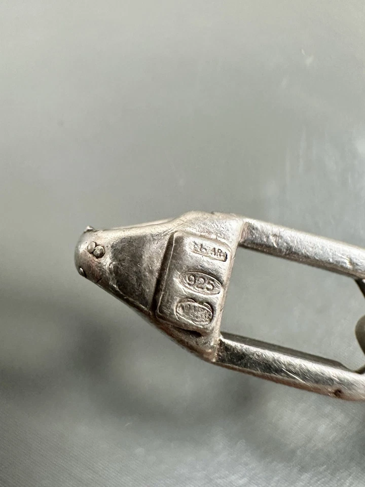 "Brazalete de eslabones ovalados de geometría sólida de 6 mm de plata de ley 925 vintage UNNOAERRE 7,5""" Foto 4 de 4