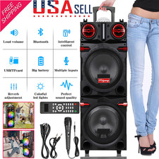9000W Dual 10" Woofer Bluetooth Party Speaker - Rechargeable FM Karaoke DJ AUX
