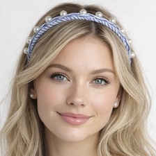 Scunci By Conair NWT IN PACKAGING Pearl Blue White Stripe Headband Nautical Prep