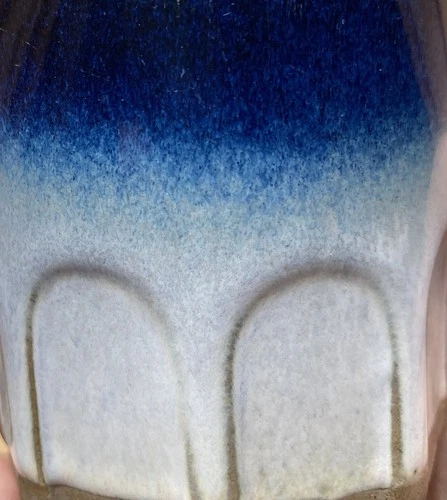 Rare Pair Vintage Peter Pots Blue Ombré Handleless Pottery Cups Arcade Pattern