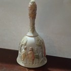 White Ceramic Nativity Hand Bell, Relief Scenes, Floral Handle — photo 3