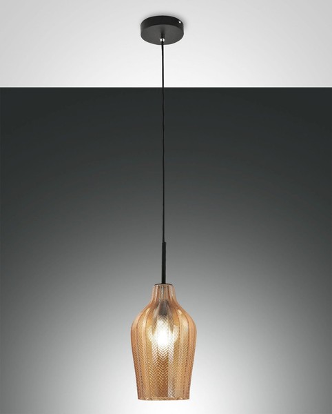 Pendelleuchte Esszimmer Schwarz Bernstein Glas Ø18 Cm E27 HäNgelampe KüChe-image