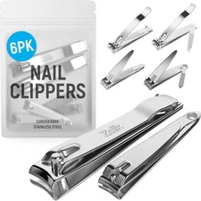 (6 Pack) Toe Nail Clippers Toenail and Fingernail Clipper Silver 