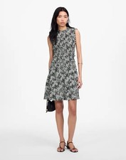 NWT $138 Madewell Smocked Crewneck Mini Dress Harper Floral Black White Womens 6