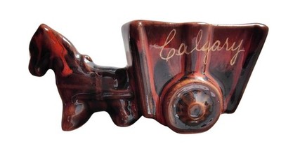 Vintage McMaster Craft Pottery Horse & Wagon Planter Redware Calgary Drip Glaze