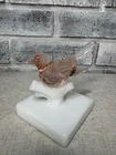 Vintage 2 Piece MCM Westmoreland Glass Pink Bird On Milk Glass Perch Paperweight