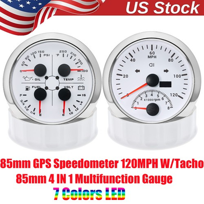 #ad 2 Gauge Set 85mm 4 IN 1 Multifunction Gaugeamp;GPS Speedometer 120MPH Tacho US $106.90