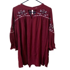 Umgee USA Long Sleeve Burgundy Bohemian Embroidered Dress Size Small