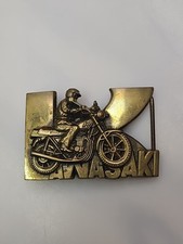 Vintage Kawasaki Motorcycle Brass Belt Buckle Varon Buckle Taiwan 1970s Rare