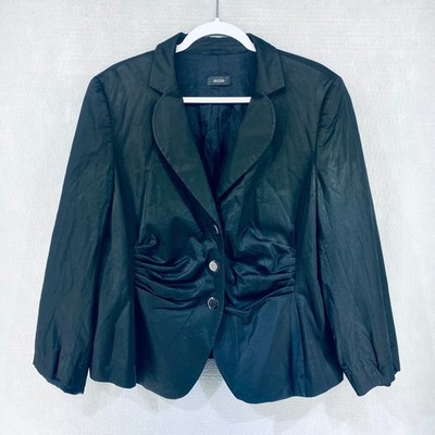 Basler Jacket Womens L Black Cotton Blend Ruched Blazer Minimalist Luxury