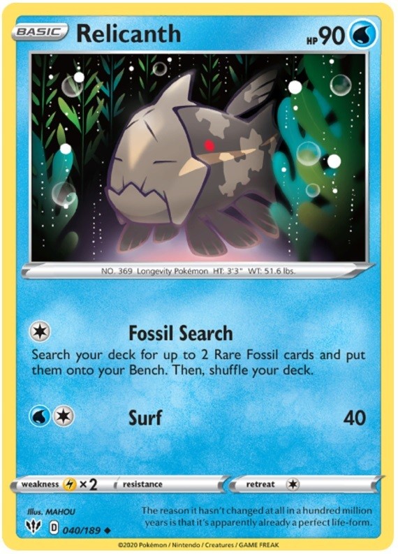 Relicanth - 040/189 - Uncommon (Near Mint) Darkness Ablaze - Water Pokémon