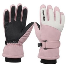 Kids Winter Snow Ski Gloves Boys Girls Warm Waterproof 6-12 Years Pink B