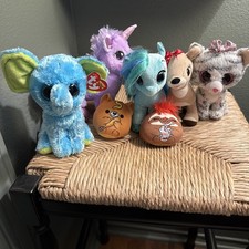 Ty Beanie Boo Plush Lot Elephant Unicorn Deer Cat Pony Stuffed Animal Bundle