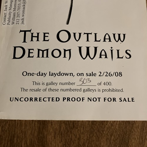 K. Harrison, The Outlaw Demon Wails, Numbered Uncorrected Proof, VERY GOOD (618) - Picture 2 of 9