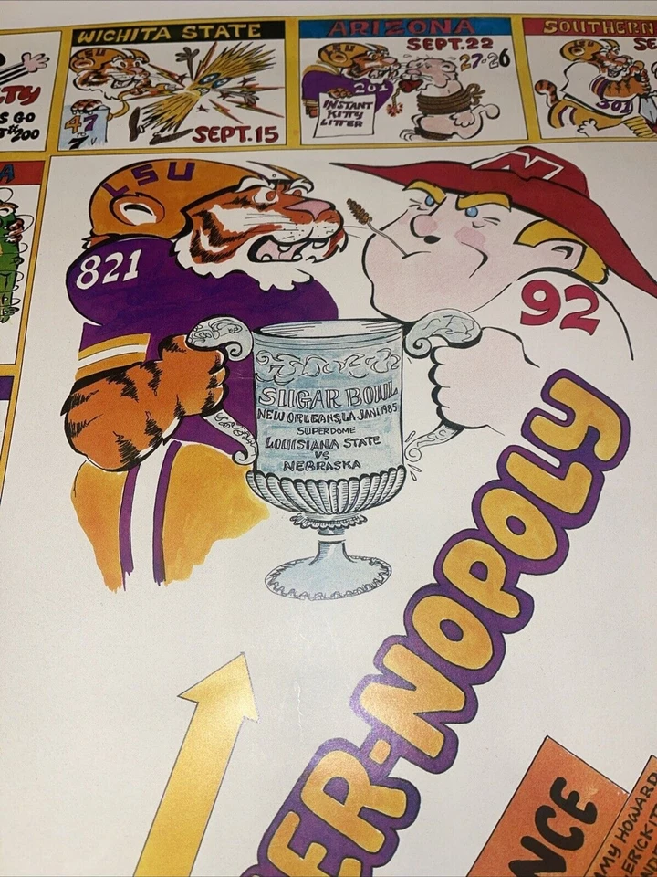 Póster Sugar Bowl 1985 LSU TIGERS VS Nebraska Husker firmado numerado RARO Foto 3 de 4