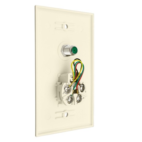 Construct Pro™ 3Ghz F-81 Connector & Phone Jack Wall Plate (Light Almond) - Picture 2 of 5