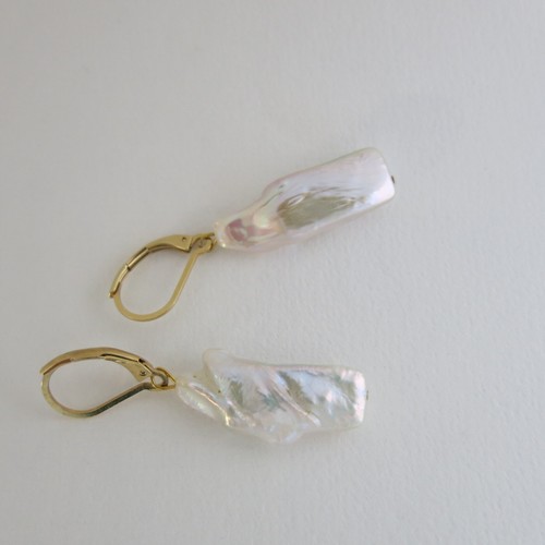 Ohrringe Echte Perlen Barock Stäbchen 25x9x6 mm Weiß / Regenbogen, vergoldet - Bild 9 von 9