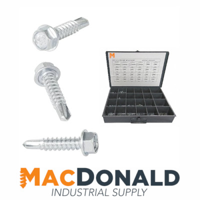 975 PC Hex Washer Head Self-Drilling Tek Screw Zinc Assortment with Metal Box
