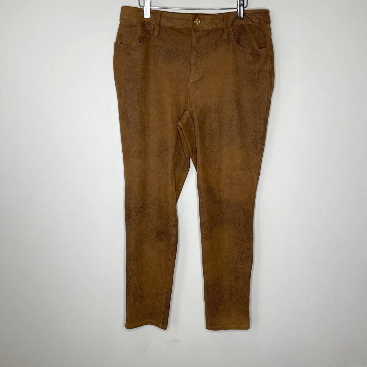 chicos Faux-Suede Worn Luggage Slim Pants Women Size Stretch