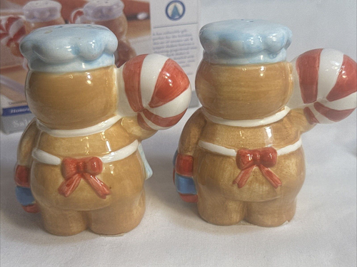 Baker Gingerbread Men with Candy Cane Set Salt N Pepper Shakers China NOS - Picture 4 of 7