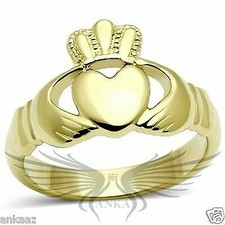 Women'S Yellow Gold Ip Heart Shaped Irish Claddagh Ring No Stone Tk160G