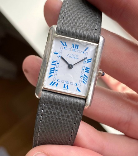 Vintage Cartier Tank Quartz Blue Roman Numerals White Dial Electroplated  Watch | eBay