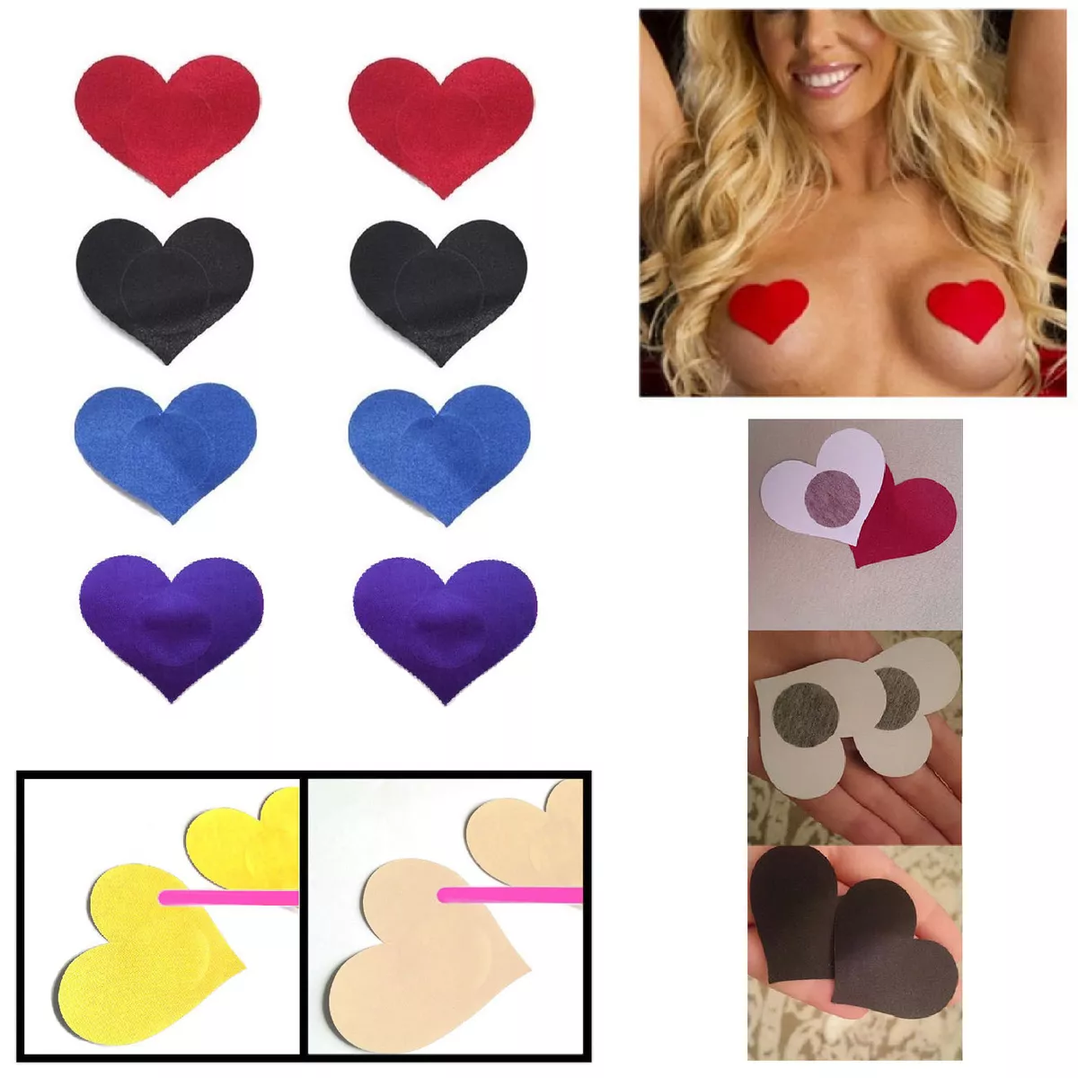 Pair Heart Nipple Covers / Pasties / Self Adhesive Breast Stickers