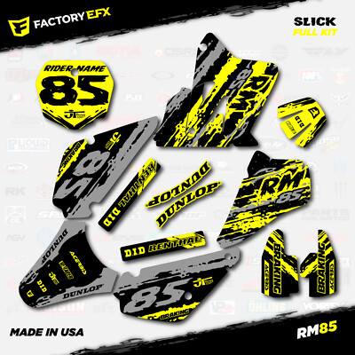 Gray & Yellow Slick Racing Graphics Kit fit Suzuki RM85 01-21 Plates RM 85 Decal