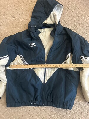 Vintage 90s Umbro XL Puffer Jacket Blue White Zip Off Hood