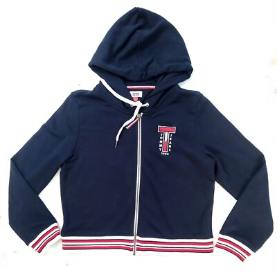 TOMMY Jeans Womens LARGE Knit Full Zip Hoodie Long Sleeve