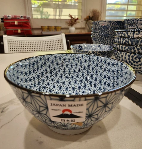 Set of 2 Japanese SASHIKO STITCH 7 1/2" ASANOHA Ramen Noodle Bowls NEW WITH TAG