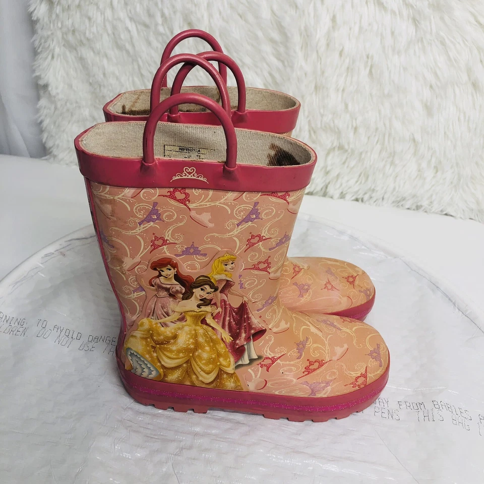 Botas de Lluvia Disney Princess Niñas Rosa Talla 11/12 M Usadas en Excelente Condición Foto 4 de 4