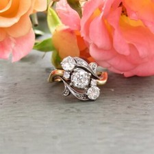 Art Deco Style Round Lab Created Diamond 14K Yellow Gold FN Engagement Gift Ring