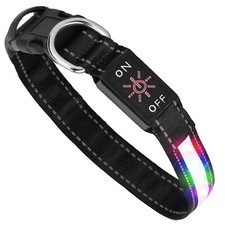 9 Lights LED Adjustable Dog Collar Blinking Flashing Glow Pets Safety waterproof