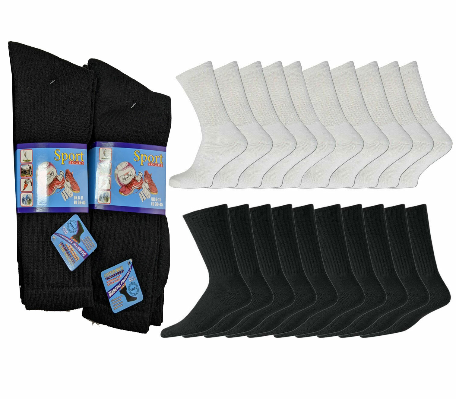 SAOLA 10 paia scarpe sportive da uomo in cotone ricca suola a cuscino taglia 6 11 nere bianche