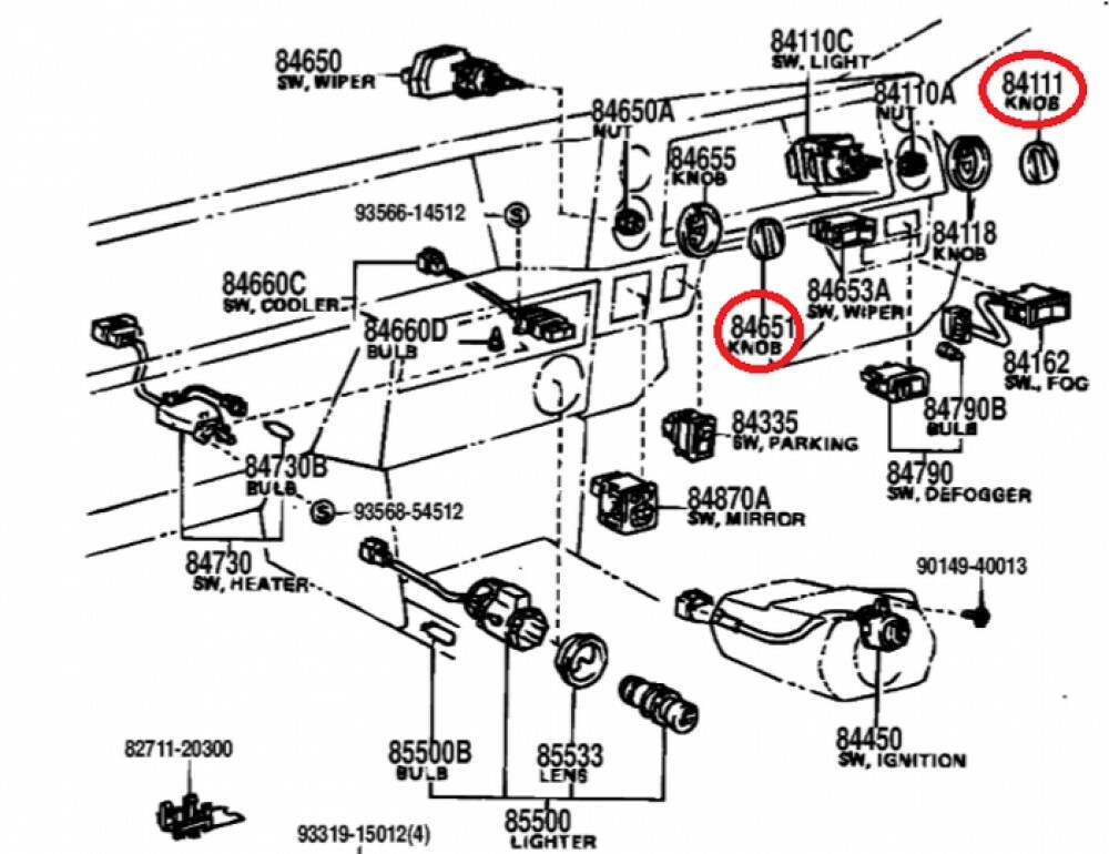 TOYOTA 8411112060 8465112040 Corolla AE86 Light & Wiper Control Knob