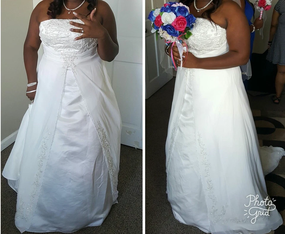 David'S BRIDAL 婚礼礼服象牙色 16W 码带面纱和懒人鞋 — 第 3/4 张图片