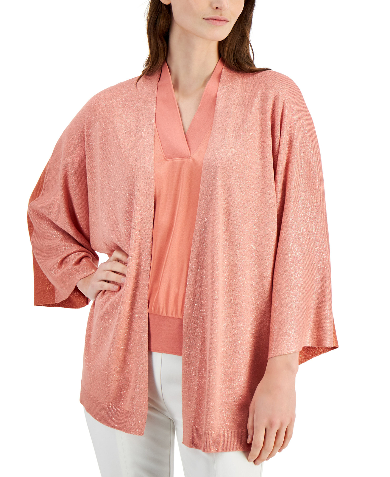 Alfani Women's Shimmer Colorblock Cardigan (Small, Sunrise Coral)