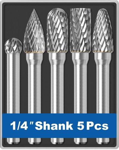 5 Pcs Carbide Burr Set 1/4 Inch Shank 8mm Dia Grinder Bits Rotary Tools - Picture 1 of 9
