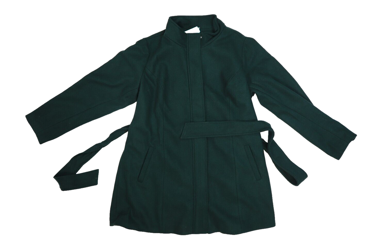 41 Hawthorn Ava Coat Dark Green Belted Tie Zip Up Jacket Womens