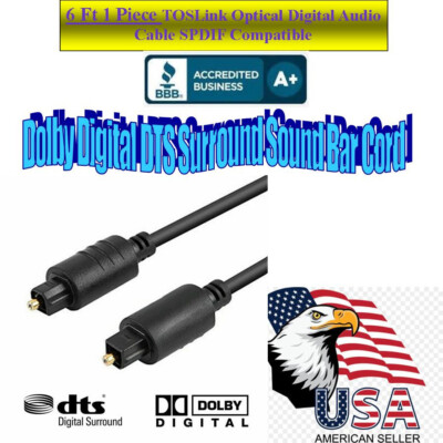TOSLink Optical Digital Audio Cable SPDIF Dolby Compatible 6FT, Black