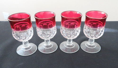 4 King's Crown Indiana Glass Ruby Flash Stemmed Cordials 2 Oz Exc Condition - Picture 2 of 9