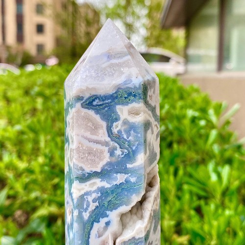 1.46LB Natural water grass agate wide column Obelisk quartz crystal sample - 第 12/12 張圖片