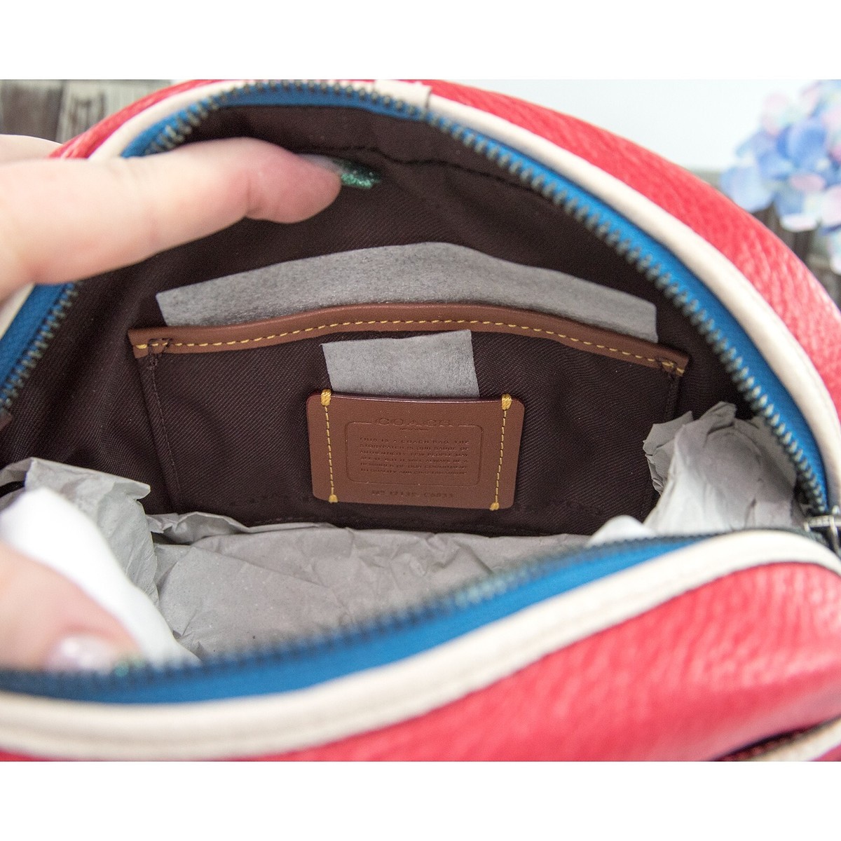 Coach Red Blue Colorblock Leather Camera Guitar Strap