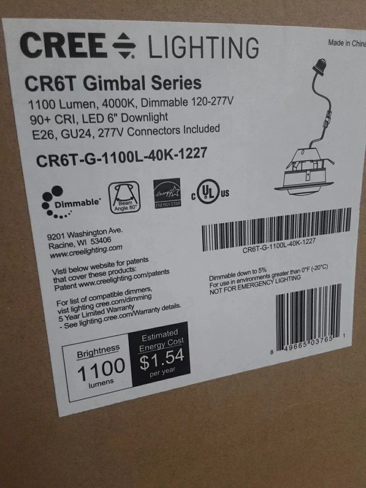 НОВЫЙ В КОРОБКЕ CREE ОСВЕЩЕНИЕ CR6T КАРДАН 6 «СВЕТОДИОД 1100L 4000K DIMMABLE УТОПЛЕННЫЙ СВЕТ - Изображение 2 из 4