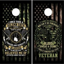 Patriotic Veteran Oath Flag LAMINATED Cornhole Wrap Bag Toss Skin Decal