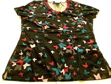 Heartsoul uniform scrub top size S Butterflies pink blue black background